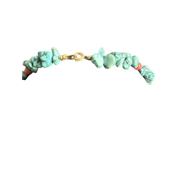 Turquoise & Coral Beaded Necklace With Gold Clasp - Picture 4 of 4